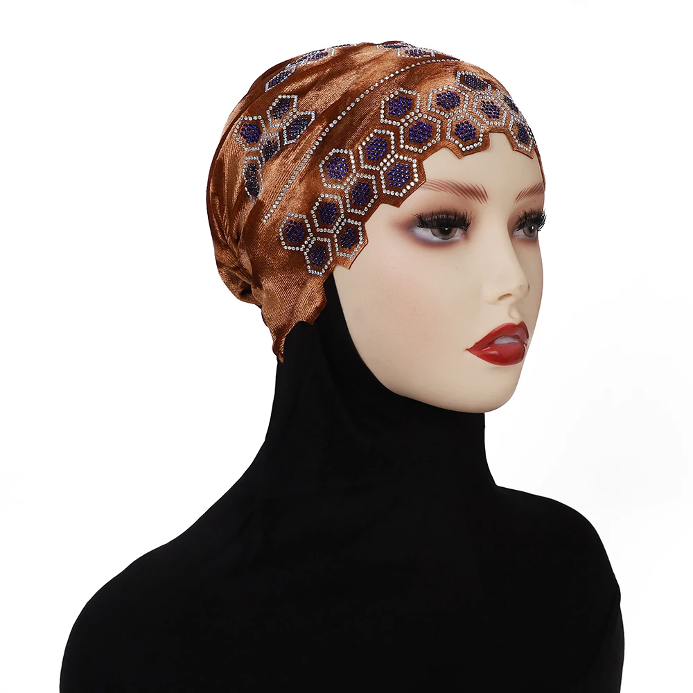 Bandeau Hijab écharpe avec strass sous-capuchon Abaya Hijabs Turbans en flanelle musulmane enveloppe de tête instantanée femmes Bonnet casquette