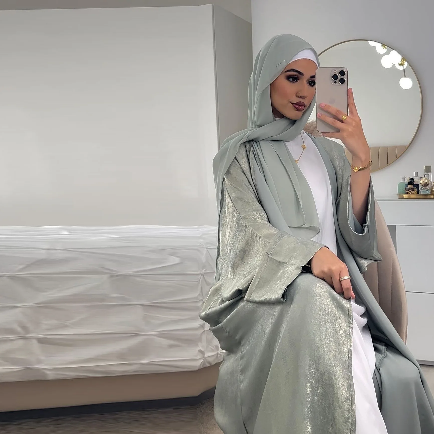 Brillant fête Abaya Ramadan Eid chauve-souris Satin ouvert Kimono dubaï luxe musulman Damen Abayas pour les femmes caftan robe vêtements islamiques