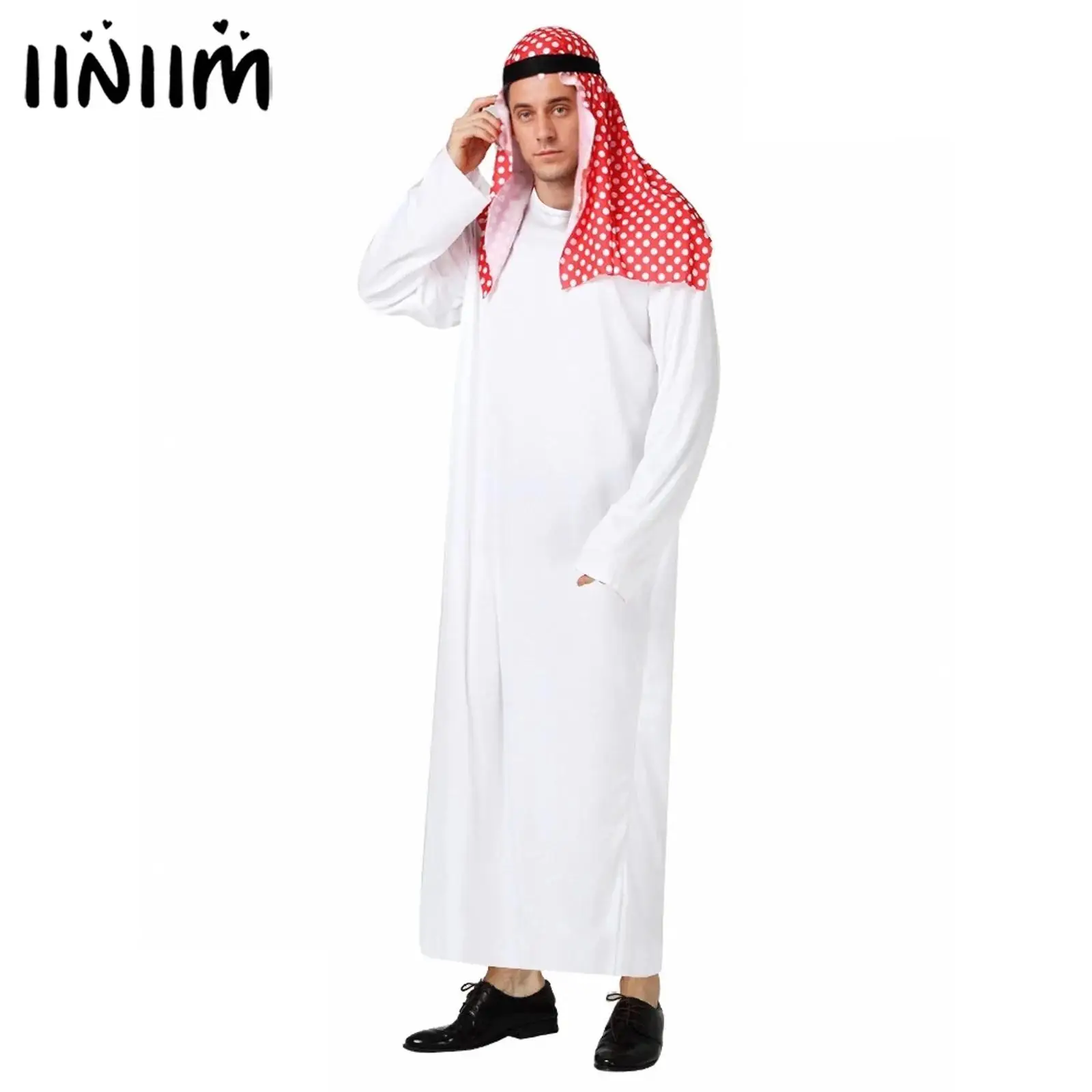 Costume de Cosplay pour musulmans arabes pour hommes, avec Robe et foulard, arabie saoudite, Eid, turquie, Abaya, tunique, enveloppement de tête, déguisement de fête