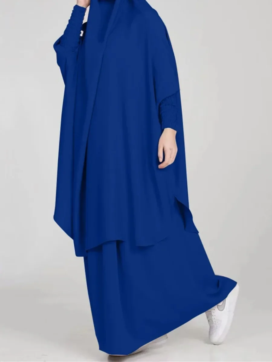 Femmes 2 pièces Jilbab ensembles longue Khimar + jupe ensembles robe Hijab Eid musulman prière vêtement Abaya à capuche Ramadan robe islamique Niqab