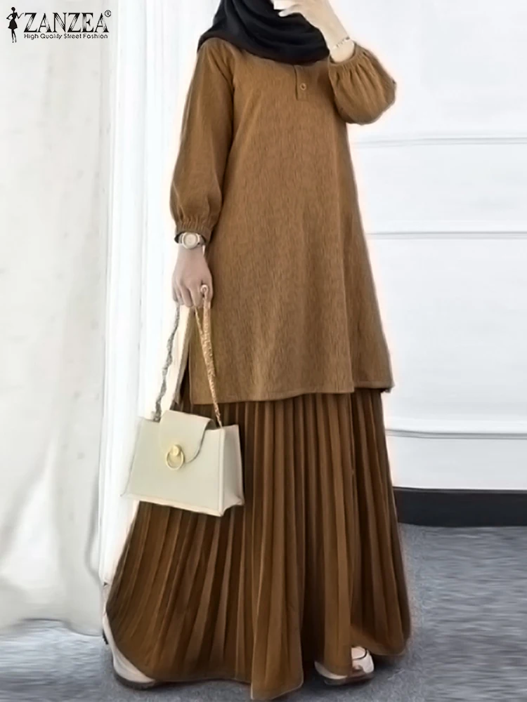 ZANZEA automne musulman deux pièces ensembles femmes tenues décontracté à manches longues hauts ensembles de robe Abaya costume dubaï Hijab survêtement 2025