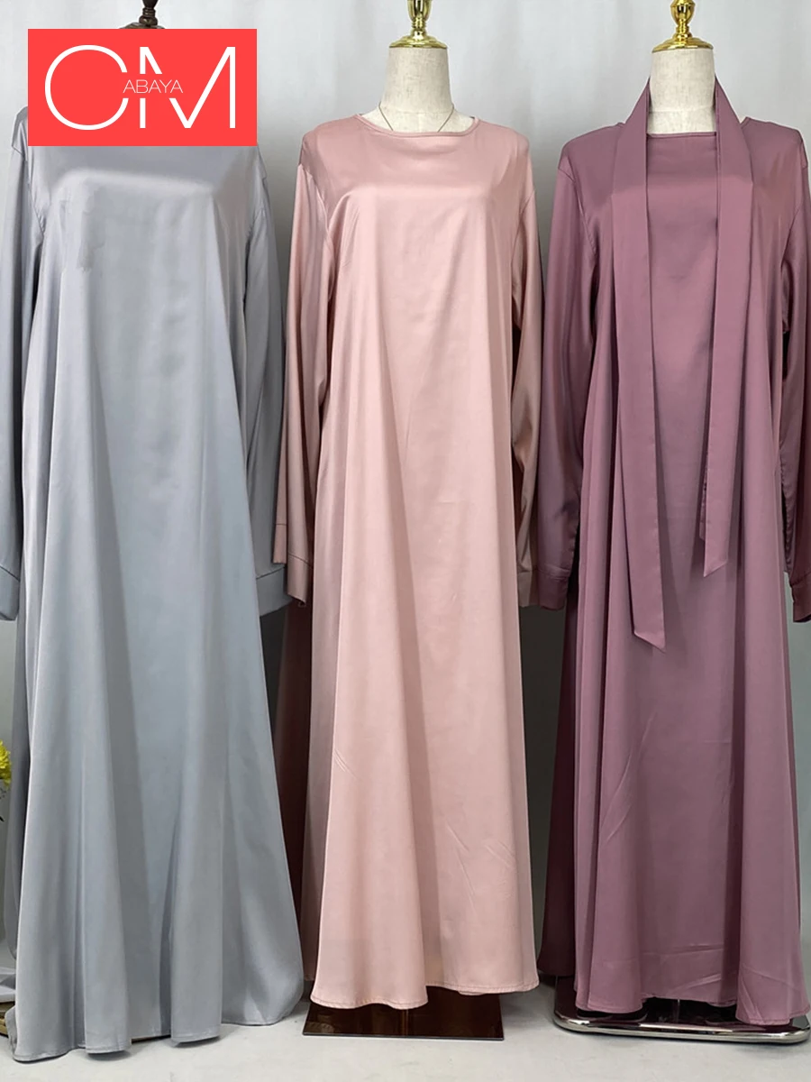 Robe Longue Polyester Noir Femme Manches Longues Coupe Droite Tombé Ample Maxi Sauter Soirée Elégante Ramadan Aïd