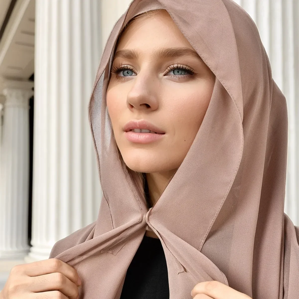 Hijab instantané en mousseline de soie avec aimants intégrés femme musulmane Hijab couleur unie facile à porter châle enveloppement avec foulard Famme sous-capuchon