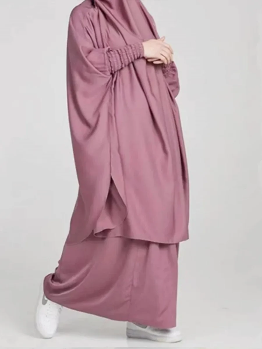 Femmes 2 pièces Jilbab ensembles longue Khimar + jupe ensembles robe Hijab Eid musulman prière vêtement Abaya à capuche Ramadan robe islamique Niqab
