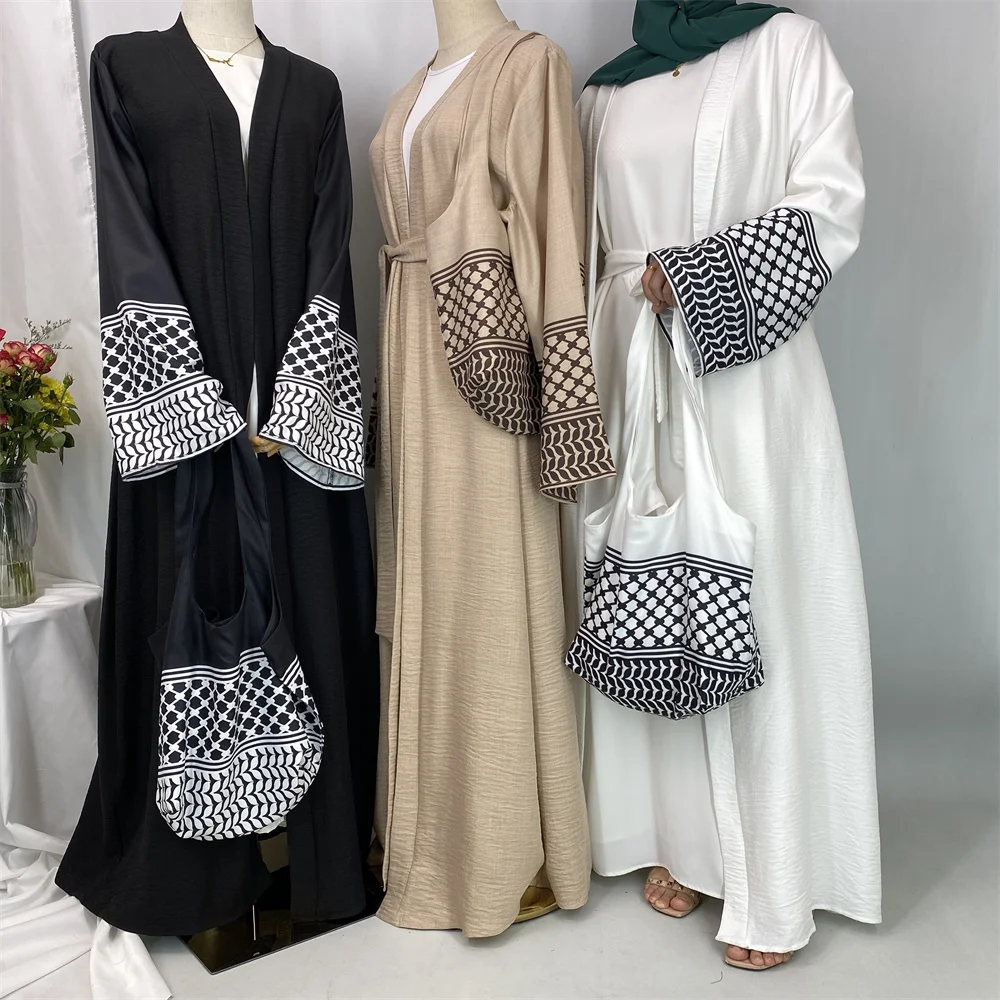 Dubaï élégant caftan Robe modeste Abayas musulman ouvert Abaya et sac femmes Islam Caftan Marocain Robe Arabe Femme Musulmane