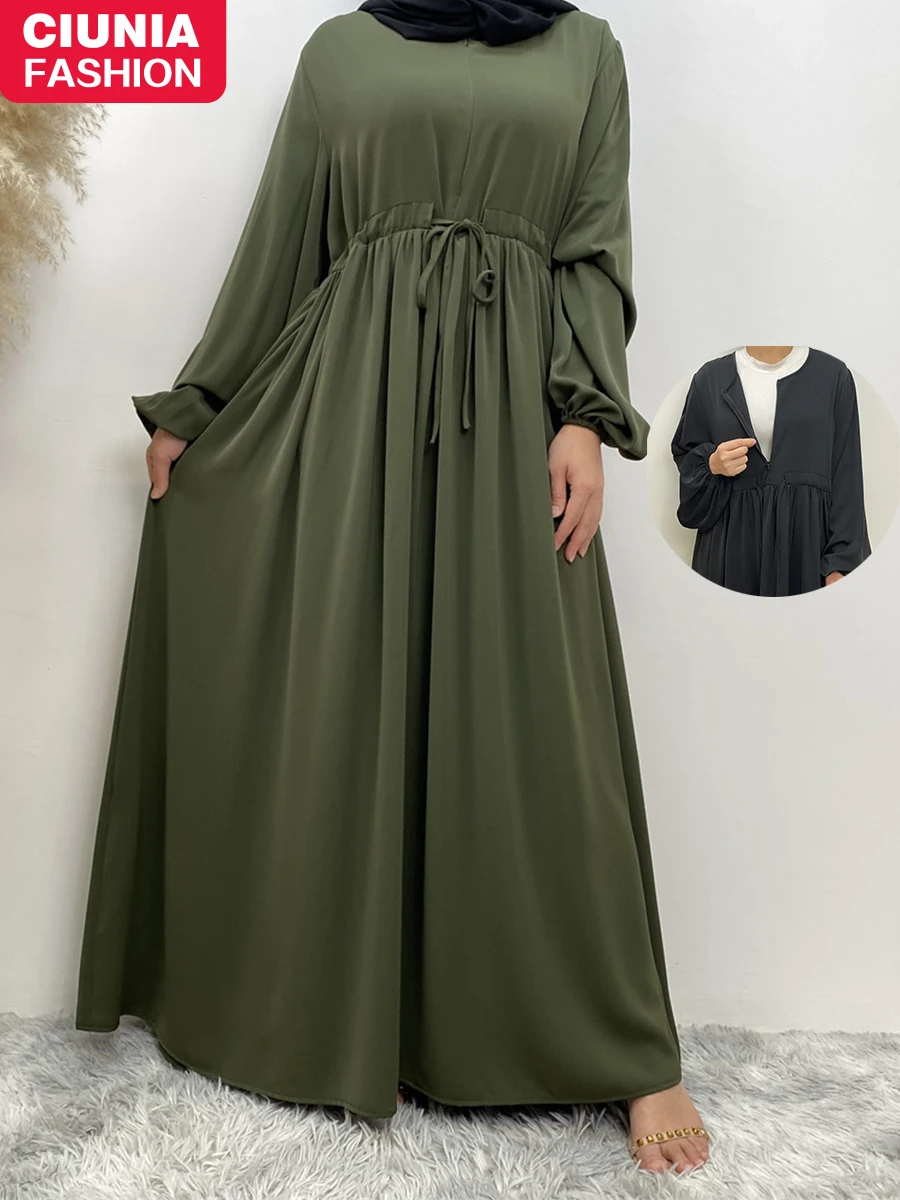 Abayas du Ramadan pour femmes, fermeture éclair sur le devant, Robe Hijab musulmane, Kaftan turc, robes islamiques, ceinture cachée, Robe modeste, Kimono de dubaï