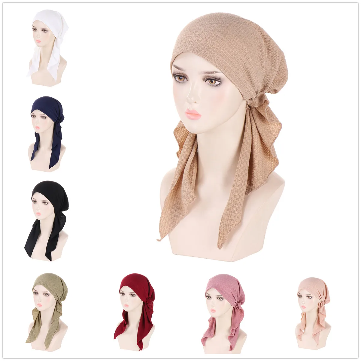 Mode musulmane Hijab Turban chapeaux couleur unie longue queue bandeau élastique Pirate chapeaux respirant chimio casquette pour femmes filles