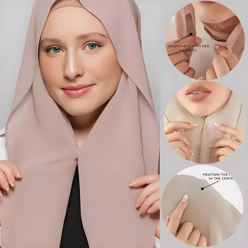 Hijab instantané en mousseline de soie avec boucle magnétique, couleur unie, écharpe musulmane pour femme, Turban islamique, bandeau à la mode, châle, nouvelle collection