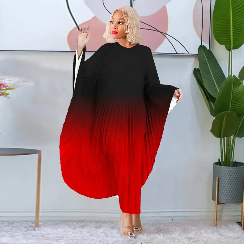 Abaya musulmane dégradée plissée pour femmes, manches chauve-souris saoudiennes, robe cardigan, caftan maxi, caftan marocain, robe longue