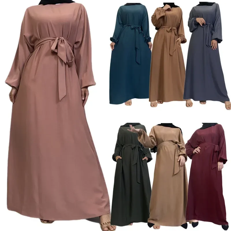 Modeste pour les femmes musulmanes décontracté Abayas prière Longue Robe Maxi dubaï turquie arabe Robe ceinturée Ramadan Eid caftan Islam Jalabiya