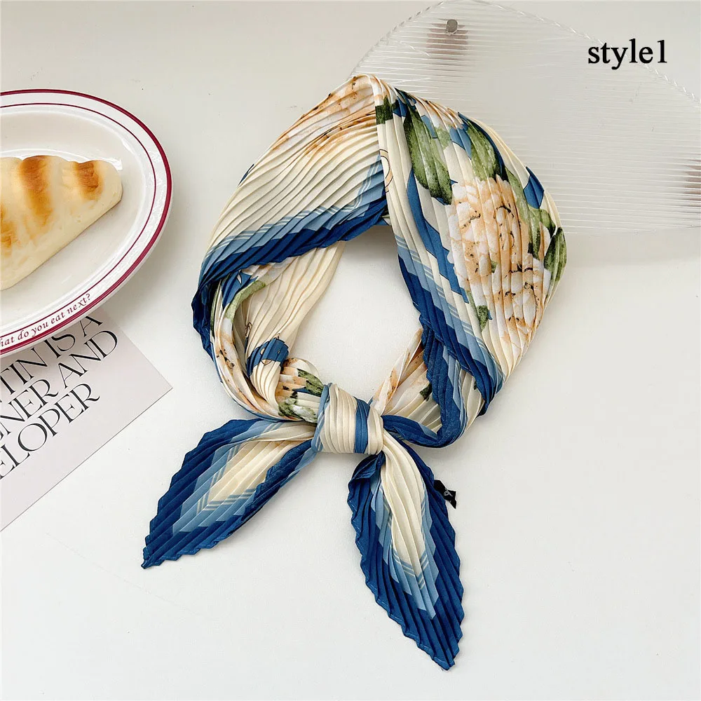 Injplanchers f-Foulard de tête plissé en mousseline de soie pour femme, petit foulard de luxe, enveloppes de sauna, hijabs en satin, bandanas, vente en gros