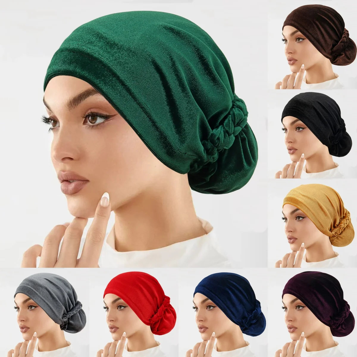 Turban instantané en velours élastique doux, casquette intérieure Hijabs, chapeau musulman, mode foulard pour femmes, couleur unie, Bonnet Hijab pour femmes