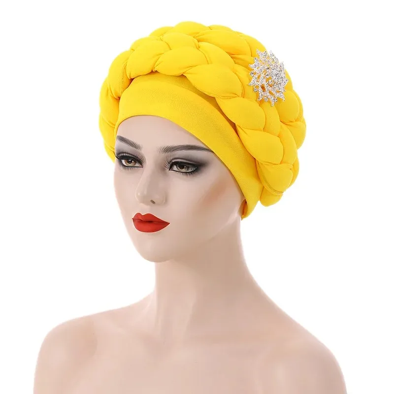 Coiffe Africaine Polyester Jaune Vif Femme Torsade Complexe Coupe Ajustee Tombé Serré Occasion Formelle Traditionnelle