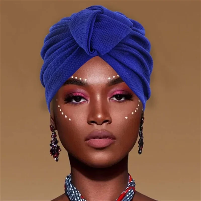 Turban Polyester Bleu Royal Forme Ronde Ajuste Symetrique Visage Boho Décontracté Toute Saison İslamique Middle Age