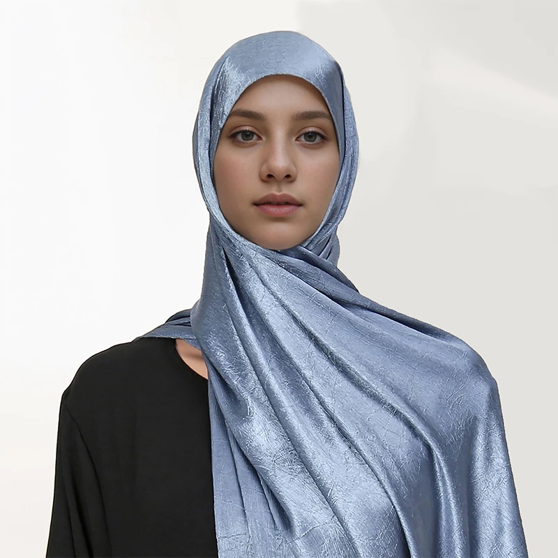 Hijab Satin Polyester Bleu Clair Blanc Gris Argenté Couleur Douce Coupe Légère Tombé Fluides Occasionnels Décontracté Toute Saison