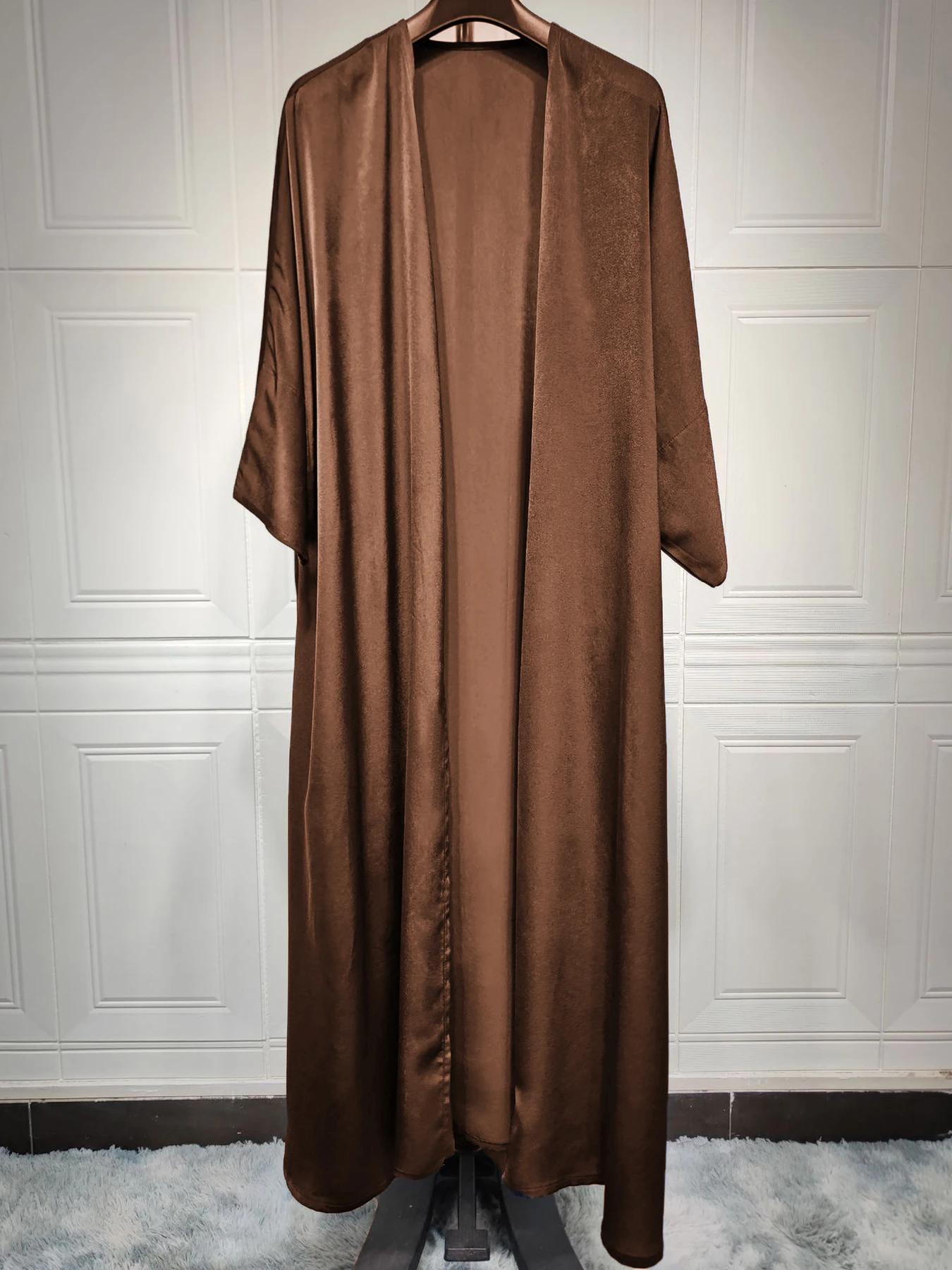 Kimono Abayas femmes modeste musulman marocain dubaï mode décontracté ouvert Abaya soie Satin Corban manches fendues Cardigan Eid Al Adha