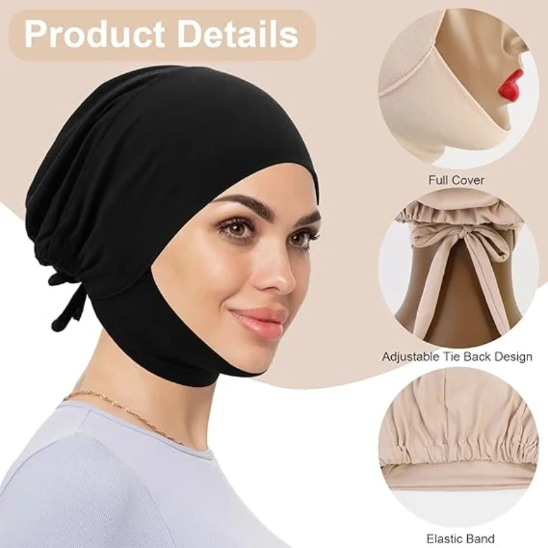 Bonnet sous-cou Hijab pour femmes, couverture complète musulmane islamique, voile en tissu de soie, bonnet Turban, sous-écharpe, accessoire du Ramadan, usage quotidien, 1 pièce