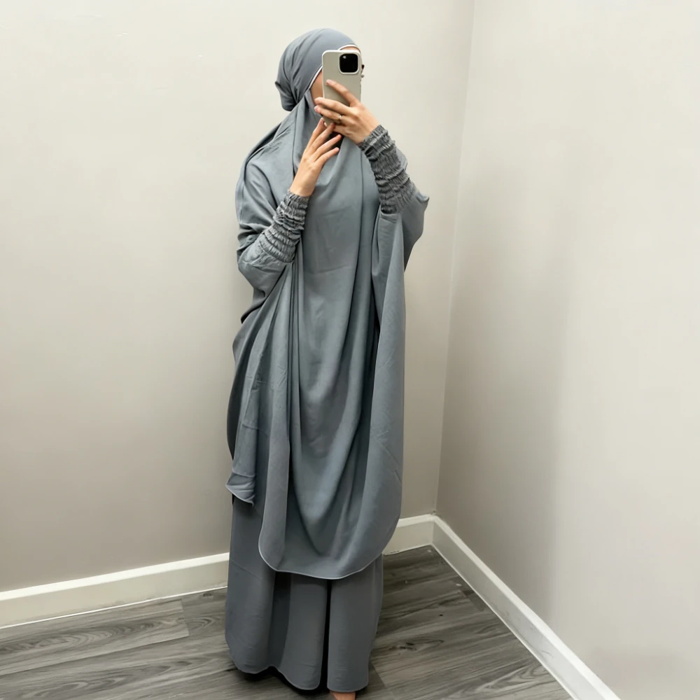 Femmes Hijab robe prière vêtement ensemble 2 pièces Jilbab Abaya Eid musulman couverture complète Ramadan longue Khimar robe vêtements islamiques Niqab