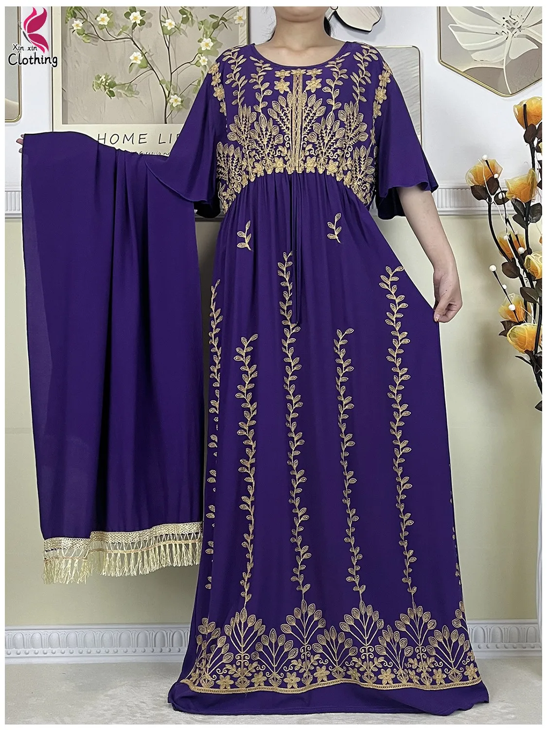 Abaya d'été musulmane pour femmes africaines, robe brodée islamique, manches courtes, renforcement de la taille, robe de soirée en coton, Dubaï, nouveau