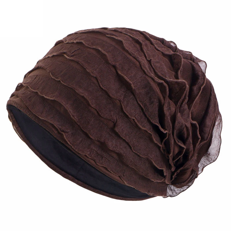 Chapeau turban plissé à volants pour femmes musulmanes, écharpe de sauna, perte de cheveux douce, bonnets Hijab, bonnet, bonnet de chimio, bonnet de nuit
