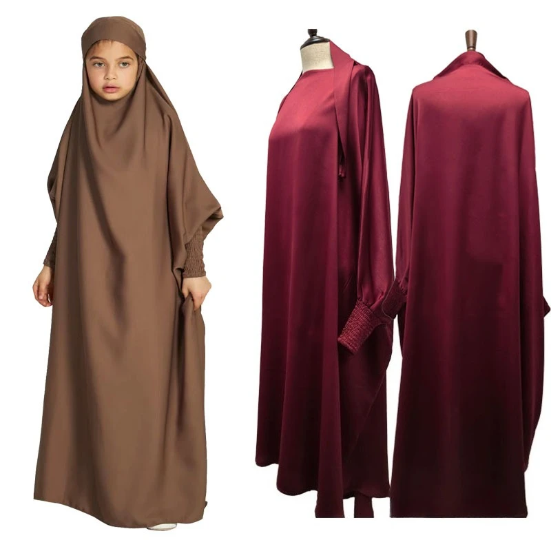 Ramadan Eid enfants musulmans filles Abaya dubaï solide longue caftan Abaya Enfant Robe de prière turquie Islam Jilbab Robe vêtements pour cadeau