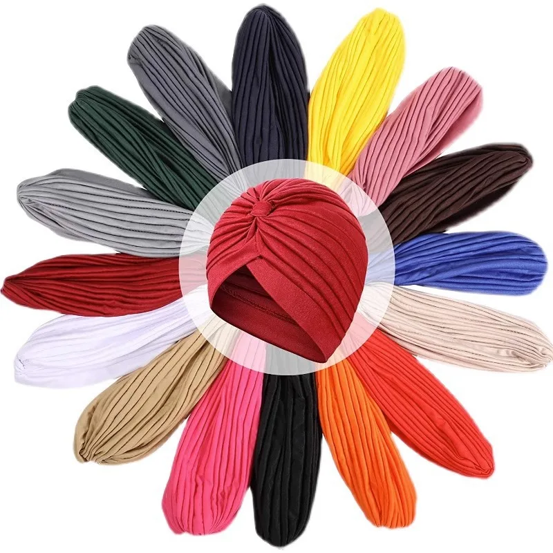 Femmes filles Stretch Turbans tête bonnet couverture torsadé plissé bandeau couleurs unies cheveux couverture chapeaux Hijabs