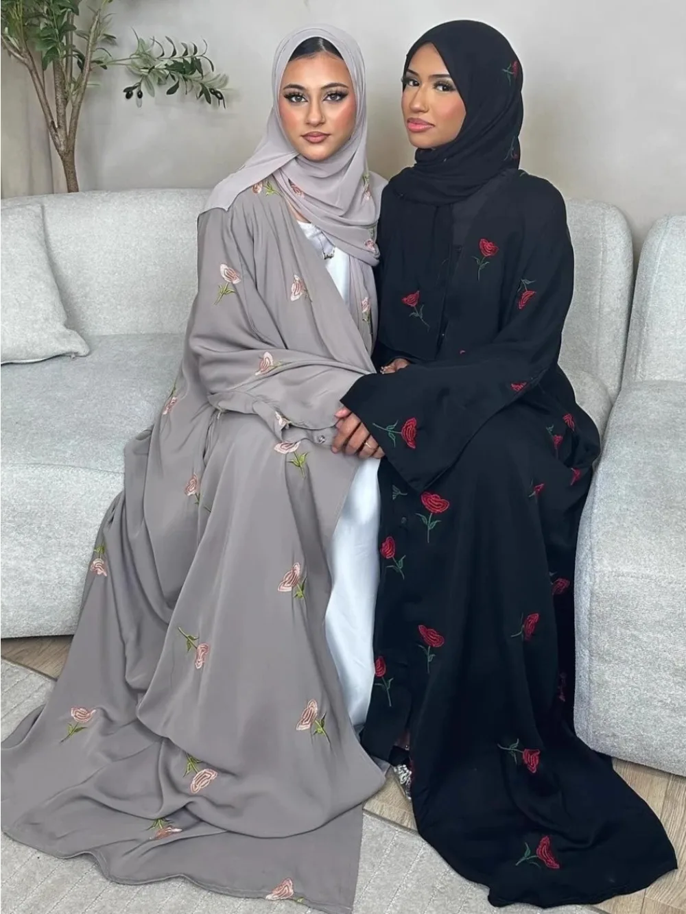 Eid femmes Abaya écharpe broderie ouvert Cardigan Robe musulman Jalabiya Ramadan fête arabe longue Robe maroc dubaï caftan Abayas