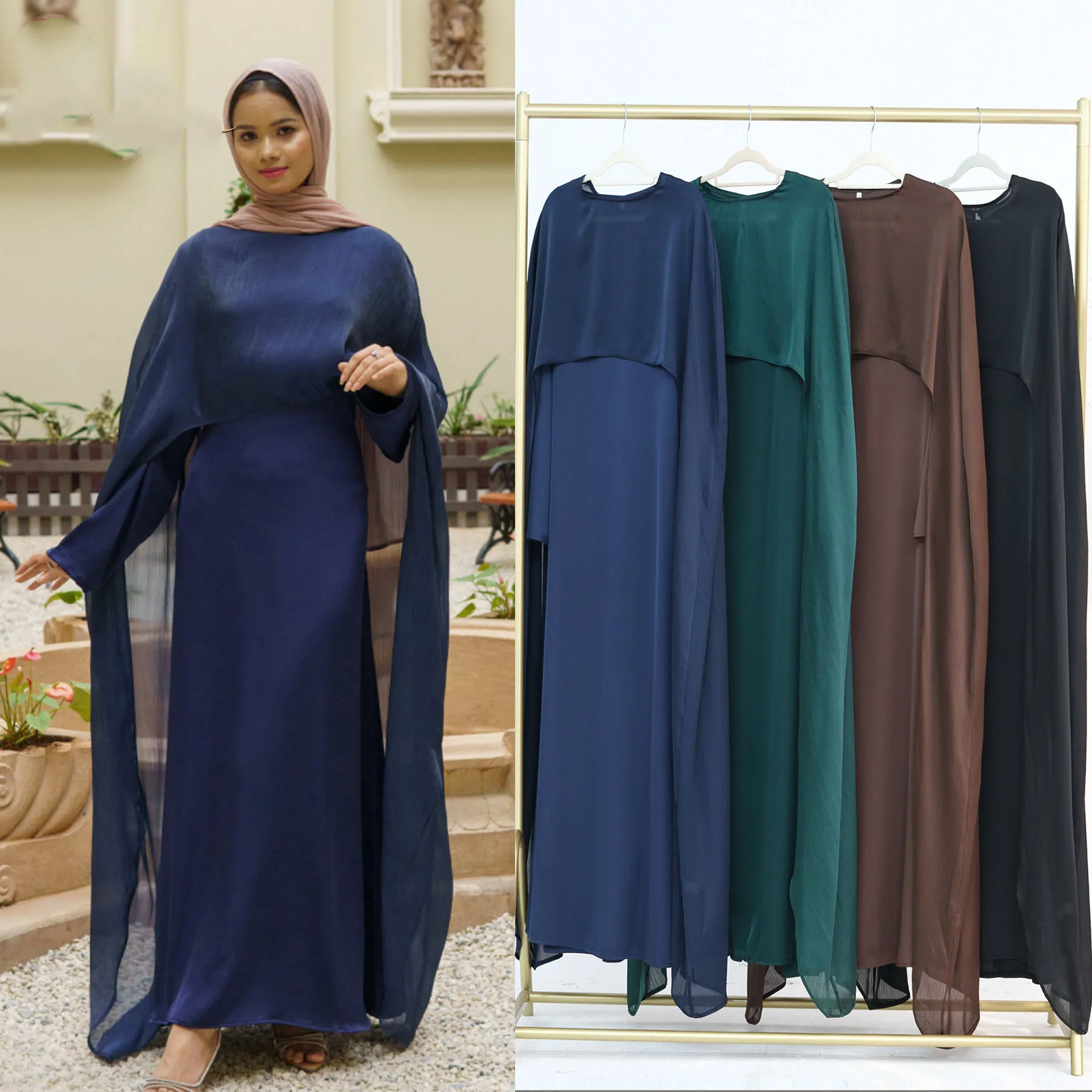 Ensemble Abaya Deux Pièces avec Robe Kimono à Manches sulfpour Femme Musulmane, Vêtements Islamiques, Kaftan, Robes de Soirée, pour Eid Ramadan