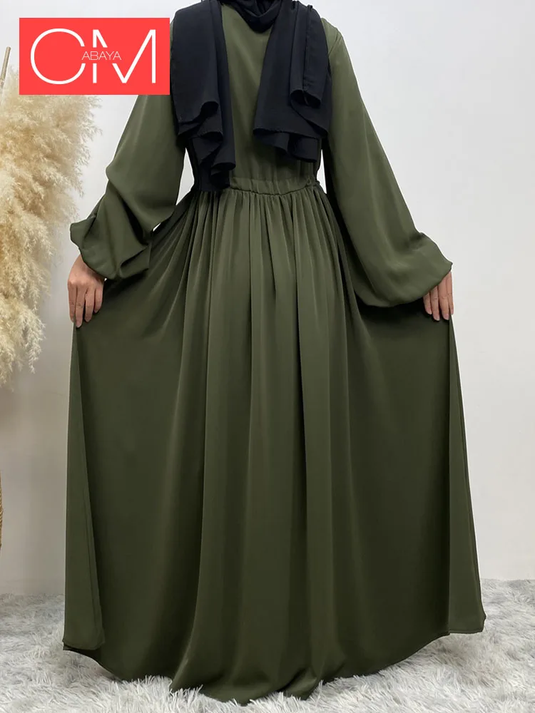 Robe Abaya Polyester Vert Olive Femme Couture Ceinture Manches Larges Occasion Soirée Automne Hiver Musulman Modeste