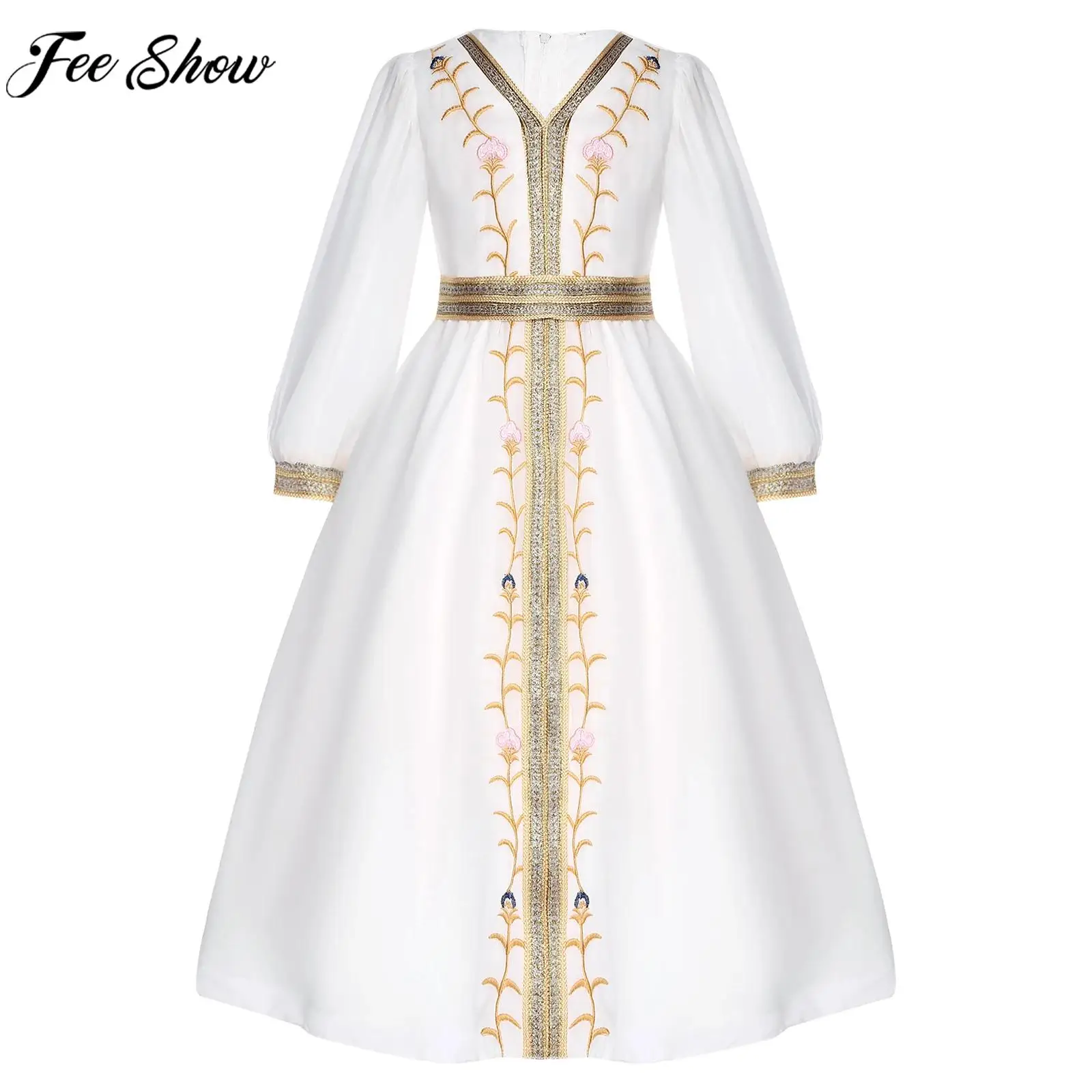 Robe Abaya arabe musulmane imprimée à manches longues pour filles, Robe musulmane du moyen-orient, dubaï, Ramadan, Eid, pour fête à thème d'anniversaire