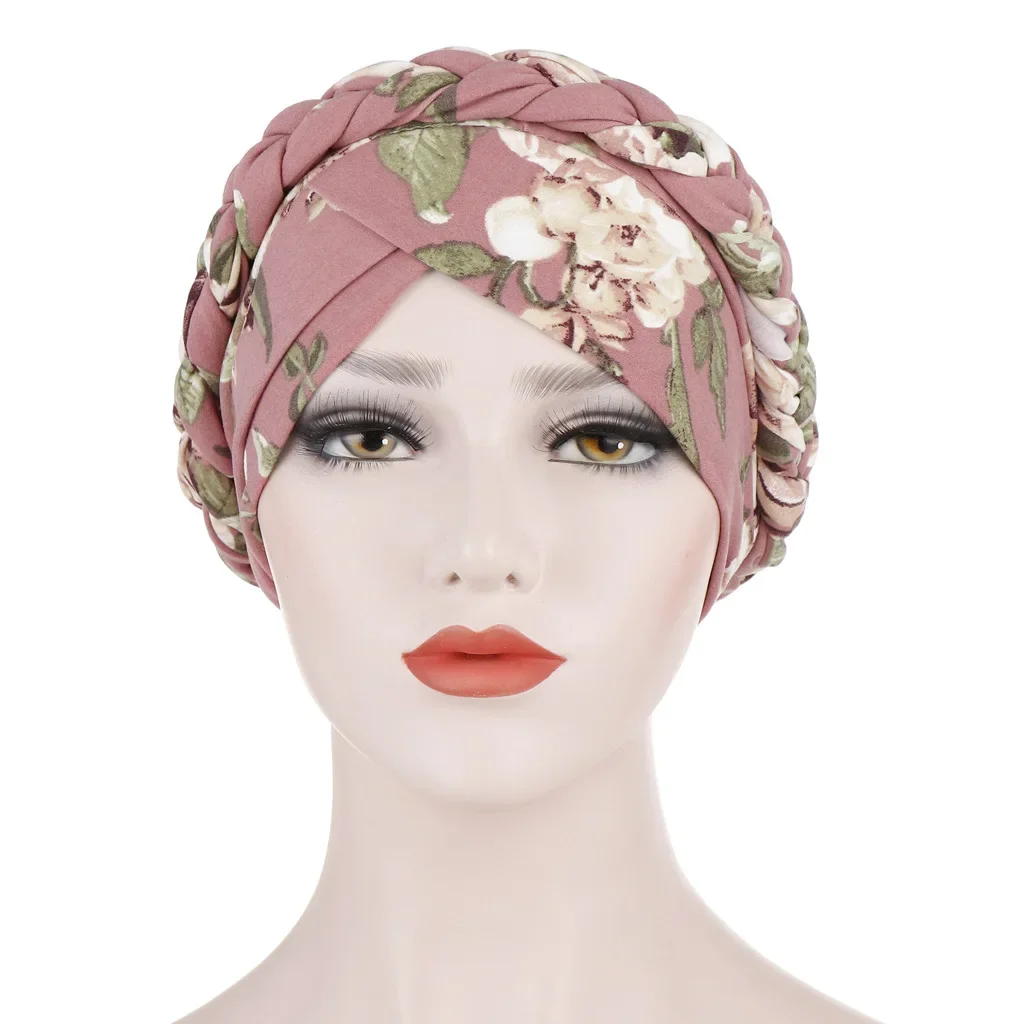 Hijabs tressés pour femmes musulmanes, turban élégant, enveloppement de sauna islamique, bonnets élastiques, imprimé floral, front croisé, fête