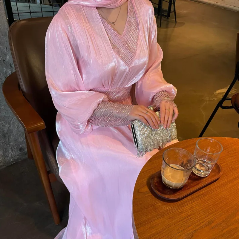 Ensembles musulmans de luxe pour femmes, diamants brillants, Kimono ouvert Abayas, robe Maxi 2 pièces Jalabiya Ramadan Eid dubaï, robe de soirée caftan