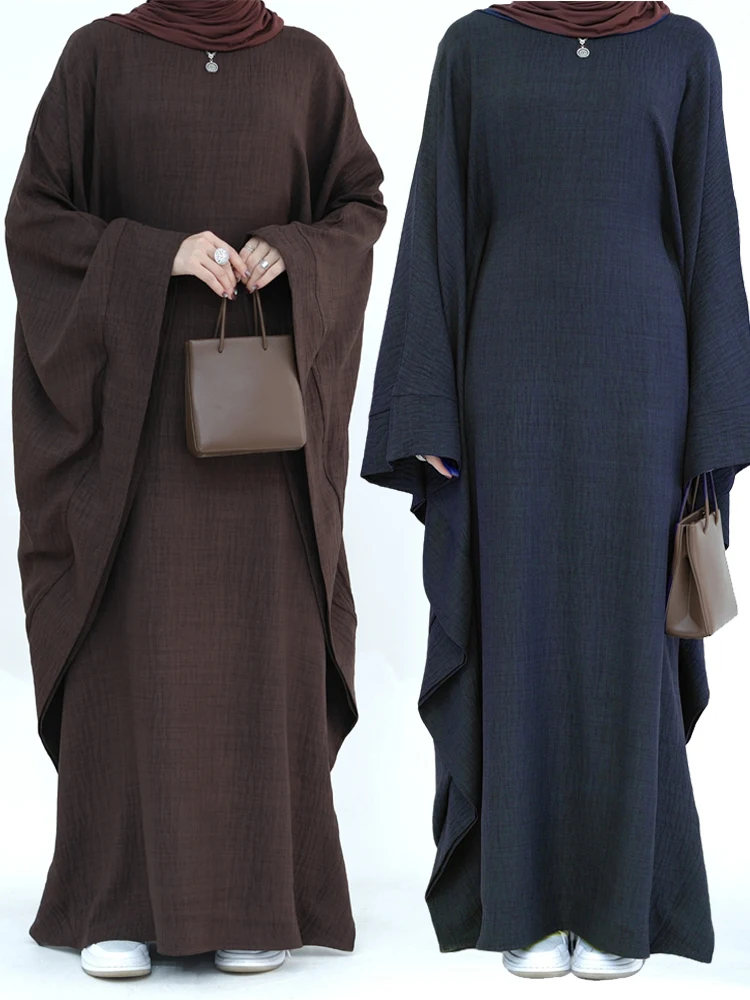 Abaya Polyester Marron Foncé Noir Beige Clair Violet Pastel Taille Large Coupe Ample Tombé Fluide Occasion Ramadan Aïd Soirée Élégante