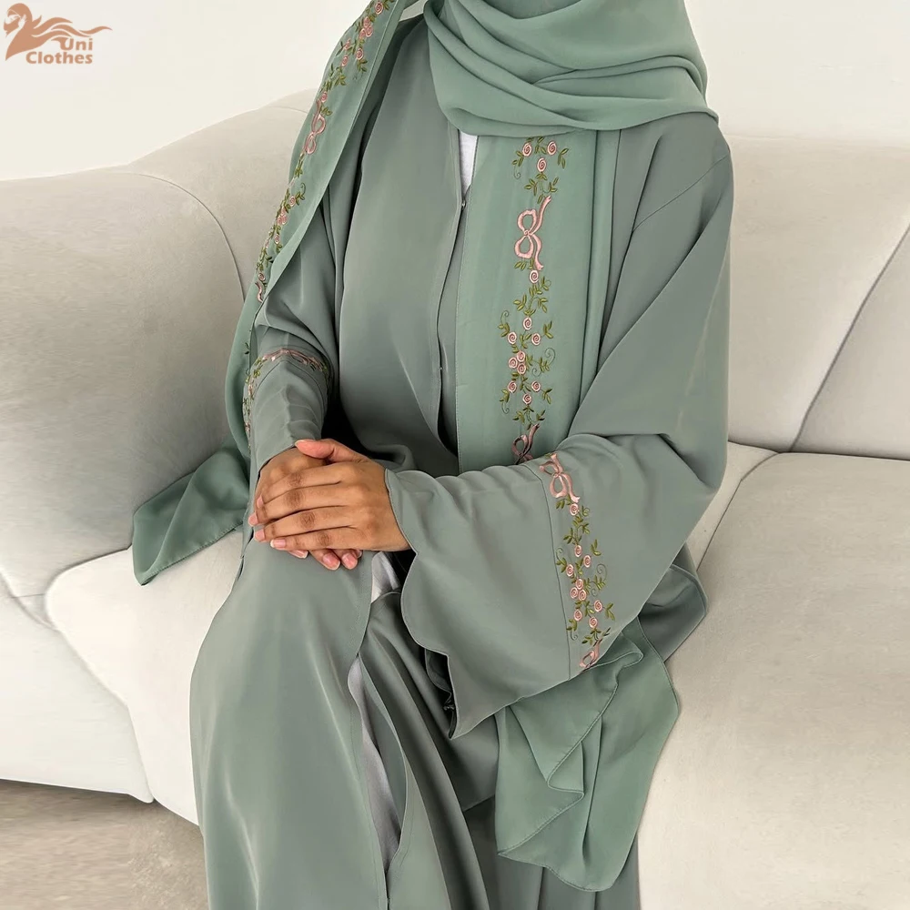Uni 2025 vêtements pour femmes musulmanes Nida broderie Abaya dubaï Cardigan modeste Abaya robes pour femmes avec Hjiab assorti
