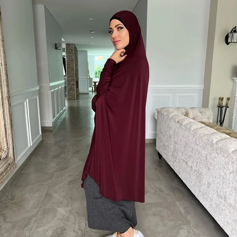 Abayas musulmanes à manches pour femmes, châle Long, couverture complète, couleur unie, vêtements de prière, coton de qualité supérieure, chanvre uni