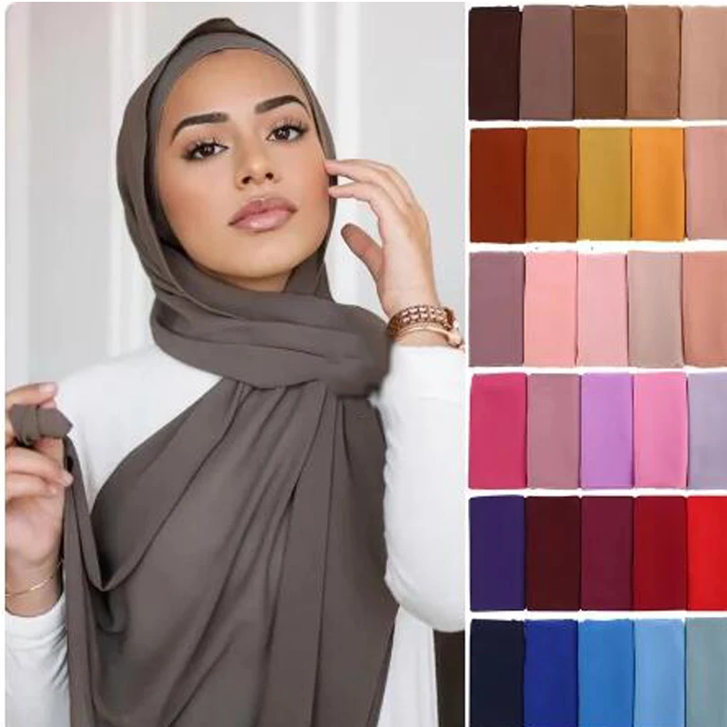 Foulard Hijab en mousseline de soie à bulles de couleur unie, châle enveloppant pour femmes musulmanes, léger et Long, pour mariage, voile