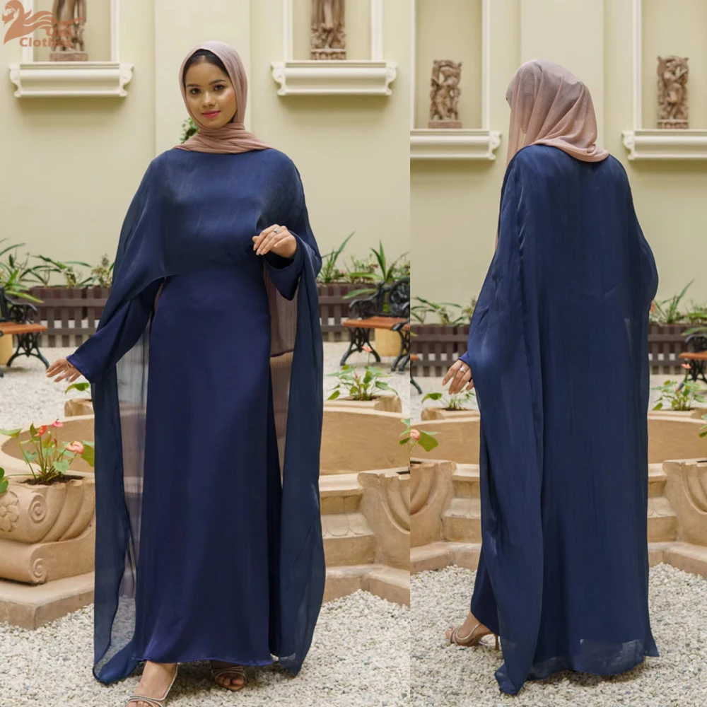 Abaya-Ensemble musulman modeste en satin pour femmes, robes africaines pour femmes, robe éducative, caftan marocain, Ramadan, 2 pièces