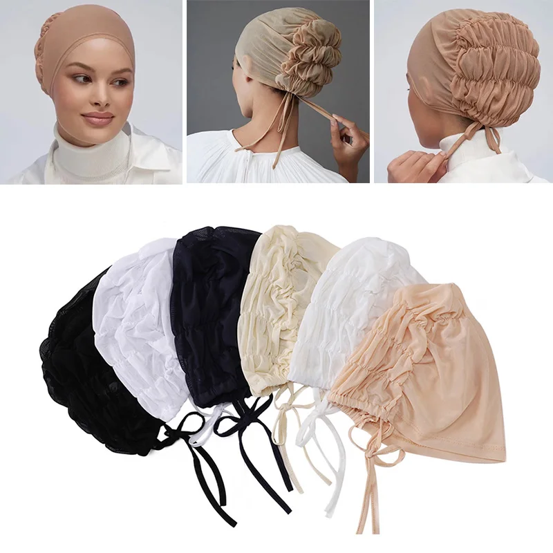 Bonnet Hijab Voile Femme Couleur Noire Blanche Bleu Marine Crème Nude Doux Décontracté Toute Saison Confortable Leger Stretch İslamique