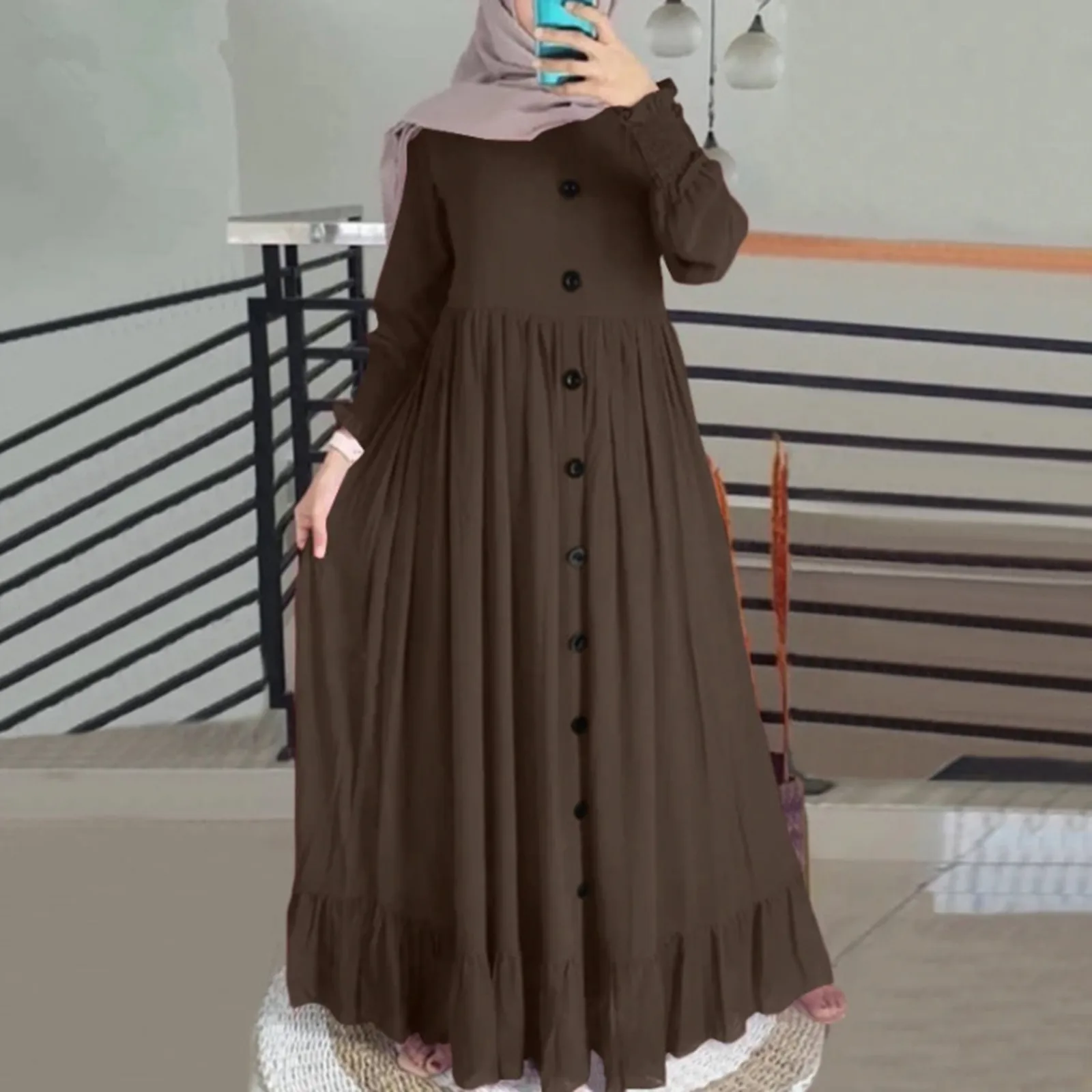 Robe Hijab à manches longues pour femmes musulmanes, Abaya de Dubaï, Robe d'été boutonnée, Vêtements islamiques, Maxi, Éducatif, Turquie, Automne