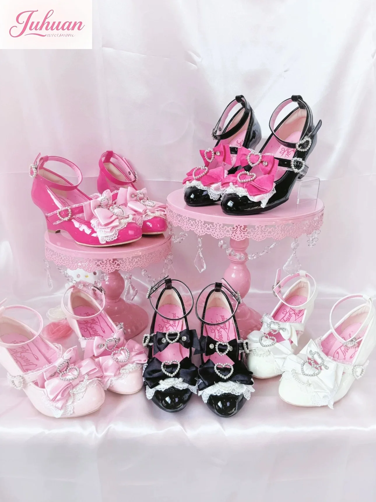 Sandales à talons d'amour avec nœud rose japonais, vêtements d'extérieur pour femmes, nouvelle collection été 20225, pantoufles à talons hauts Lolita douces, pantoufles à un mot, chaussures pour filles Kawaii