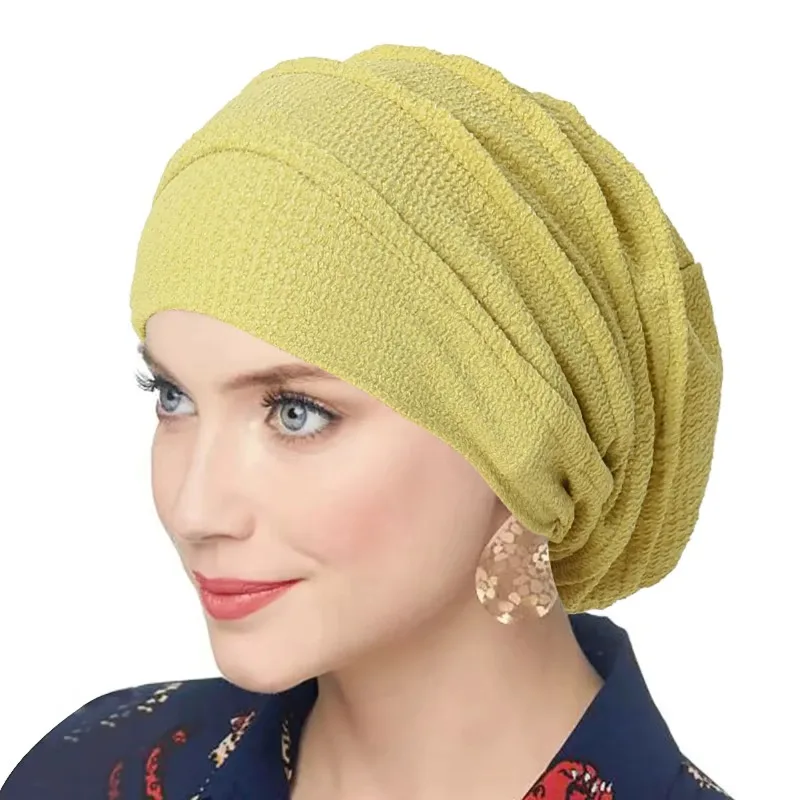 Turban Hijab froissé pour femmes, couleur unie, Bonnet indien doux et élastique, écharpe de tête, casquette de chimiothérapie