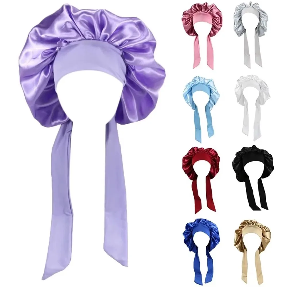 Bonnet de Couchage en Satin Solide pour Femme, Turban avec Bande Extensible, Bonnet de Douche de Nuit, Couvre-Tête Réglable, Nouvelle Collection