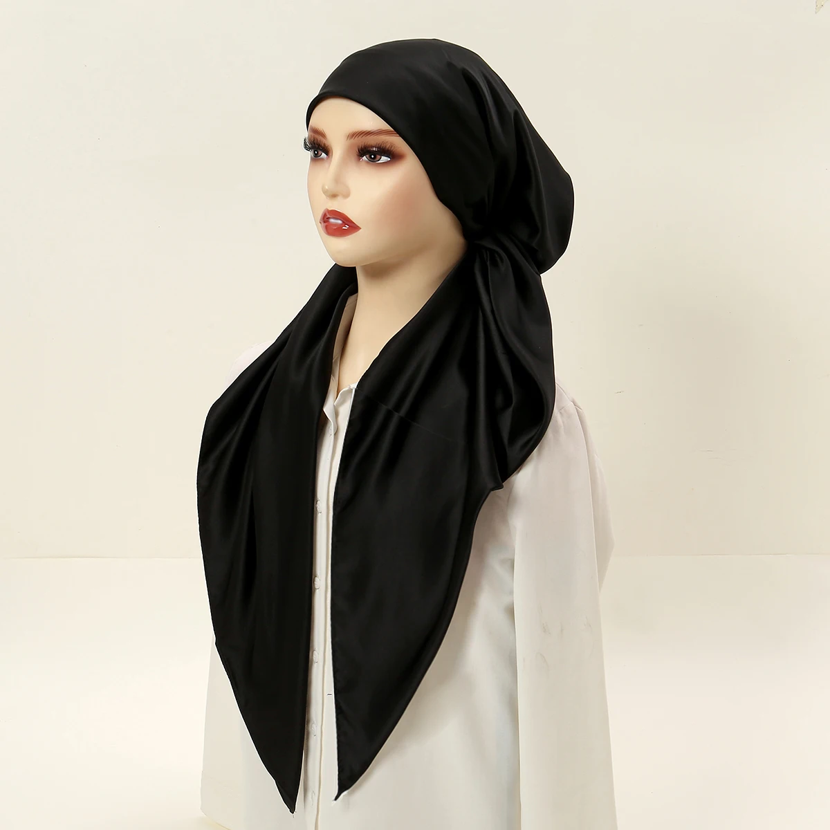 Écharpe Hijab Instantanée en Tissu Satiné pour Femme Musulmane, Turban Doux, Bandeau de Sauna, Bonnet artificiel astique Uni, Couvre-Tête, Bonnet de Nuit de Haute Qualité