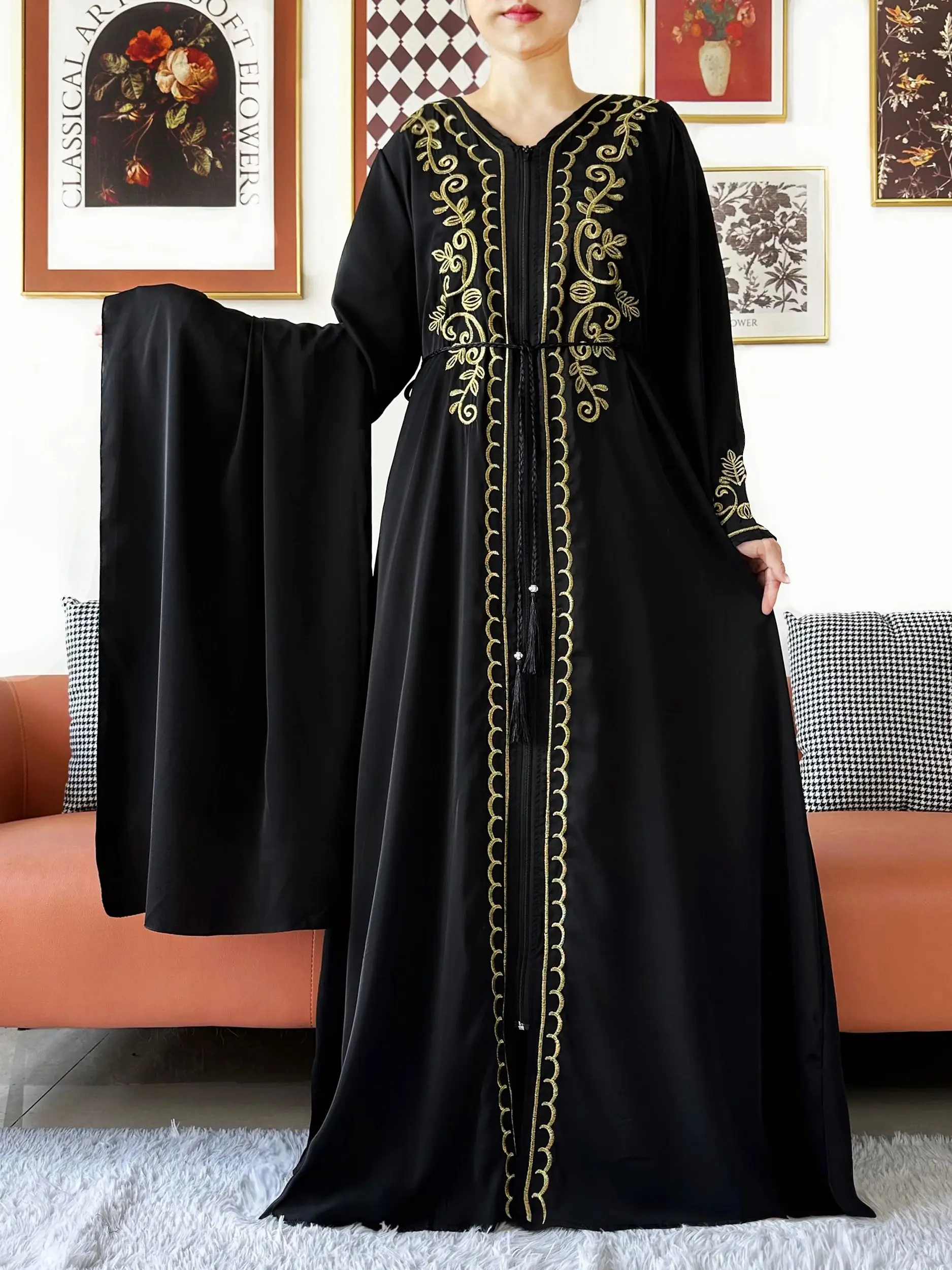 Abaya à manches longues en mousseline de soie pour femmes, ample et ouvert, vêtements musulmans et islamiques, Style Cardigan pour Occasions spéciales, nouvelle collection 2025