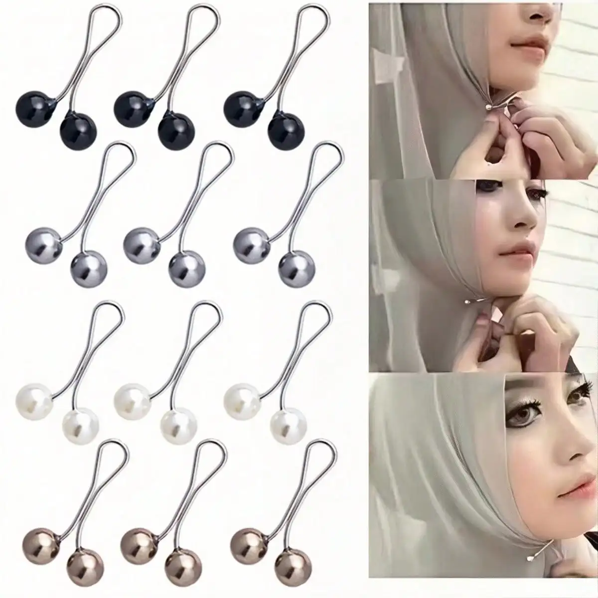 12 pièces femmes Hijab broches Clips ensemble mignon écharpe pince perle broche broches, foulard châle écharpe musulman Hijab écharpe Clips épingles de sûreté