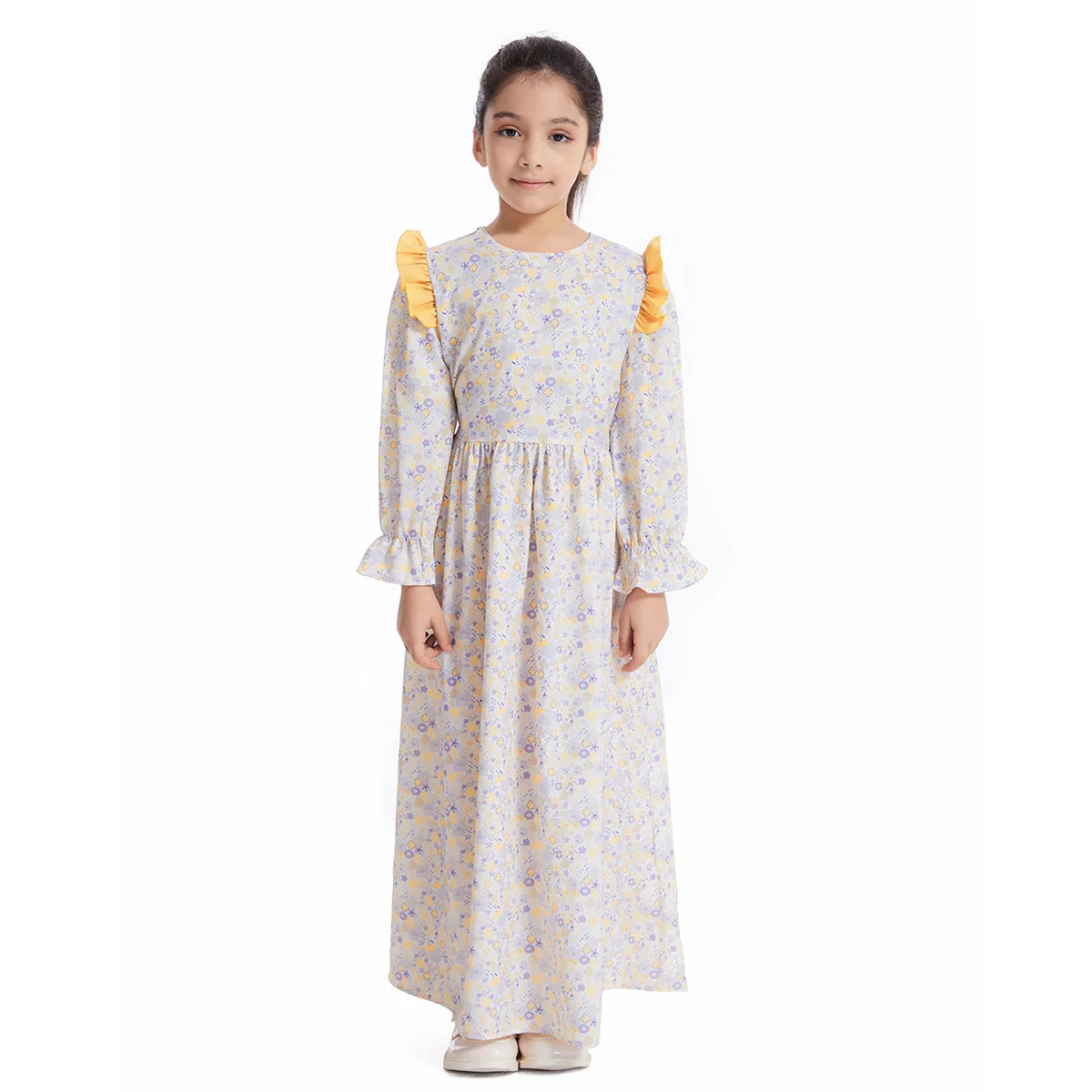 Abaya – robes à manches longues pour filles, robe florale musulmane pour enfants, tenues de conservateur, Robe à couverture complète, Robe de plage pour enfants