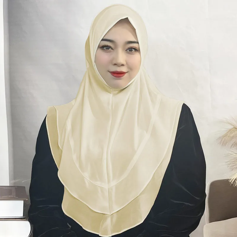 Hijabs pour femmes écharpe Hijab instantanée Shaw Khimar 2 couches court dentelle Turban modeste prière musulmane Hijab arabe Jilbab Femme Musulman