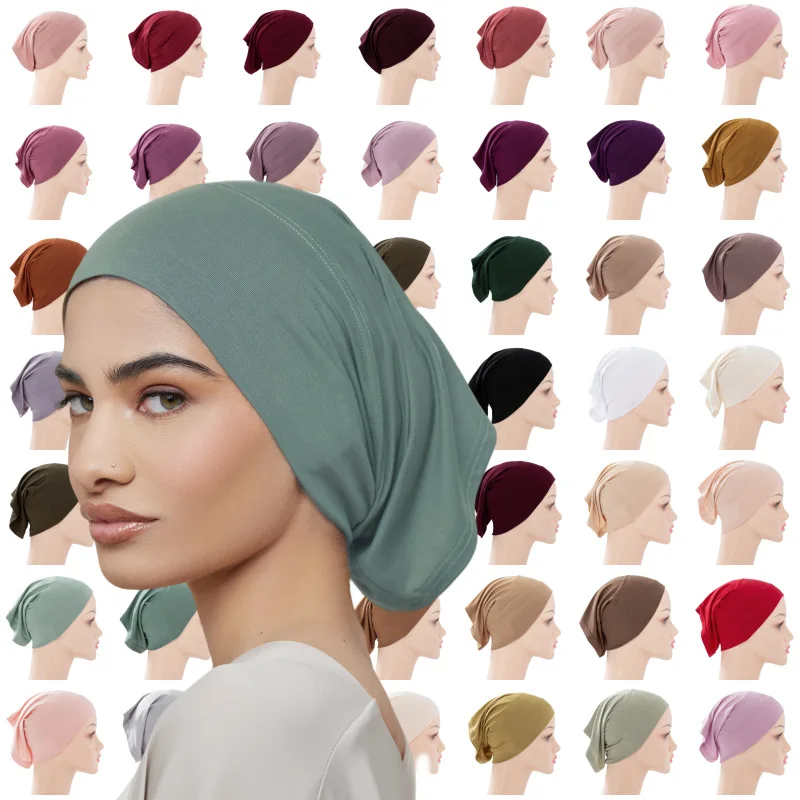 Bonnet Hijab Coton Vert Olive Noir Marron Rose Femme Turban Decontracte Ligne Droite Elegant Junior Adulte