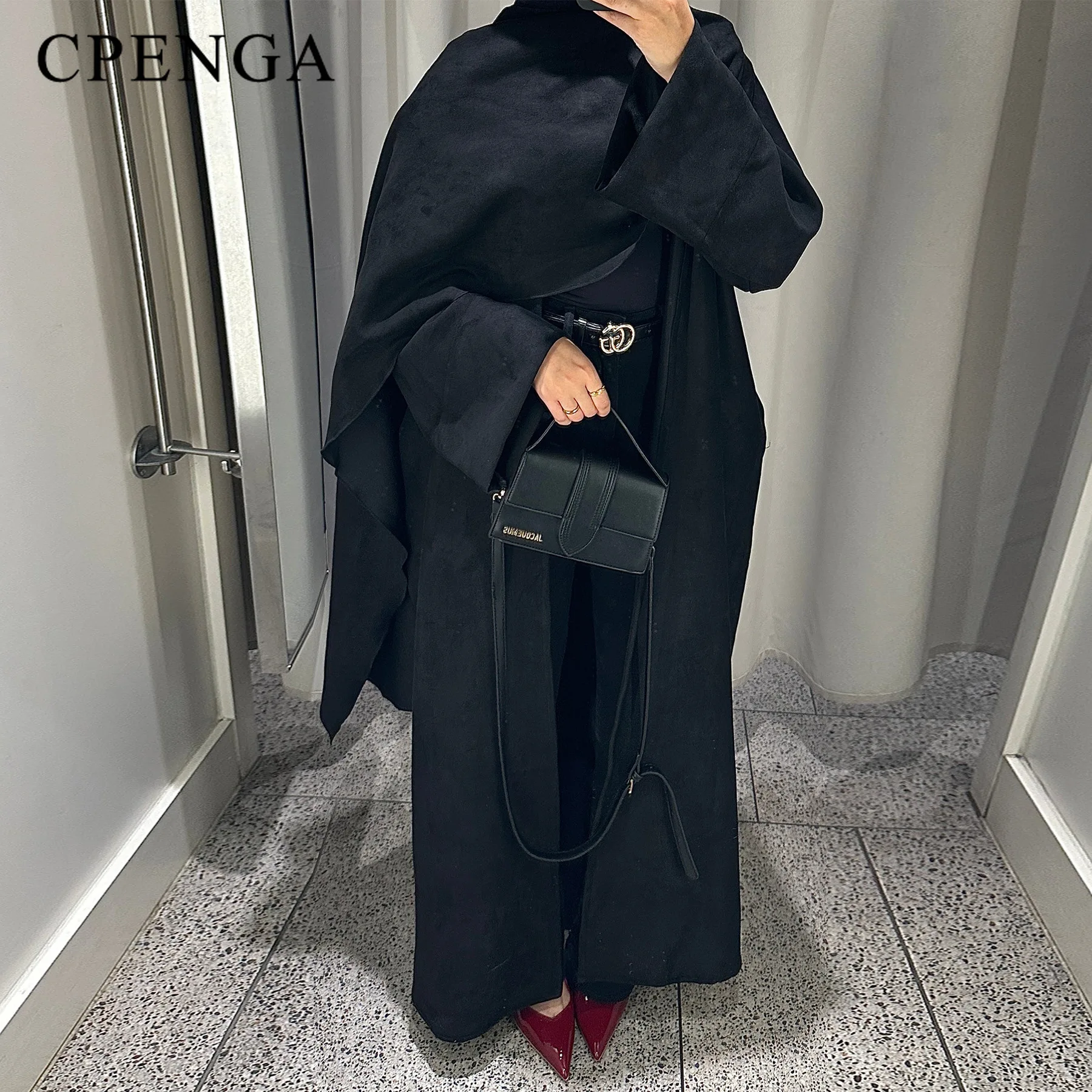 Robe Abaya modeste élégante de dubaï avec Cape attachée Eid pour femmes arabes, Cardigan musulman, tenue de voyage islamique d'hiver, caftan turc