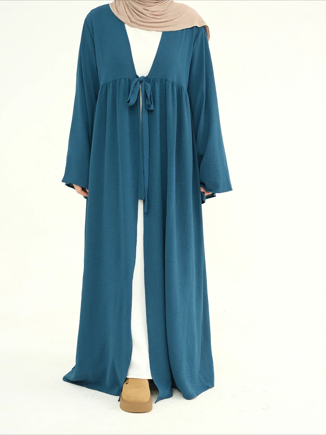 Eid femmes musulmanes Abaya modeste Maxi robes à lacets Abayas Ramadan dubaï robes Jalabiya caftan marocain saoudien Cardigan Robe